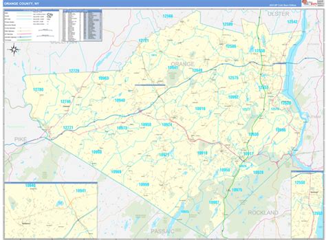 Orange County, NY Zip Code Wall Map Basic Style by MarketMAPS - MapSales