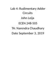 Ecen Lab Report Docx Lab Rudimentary Adder Circuits John