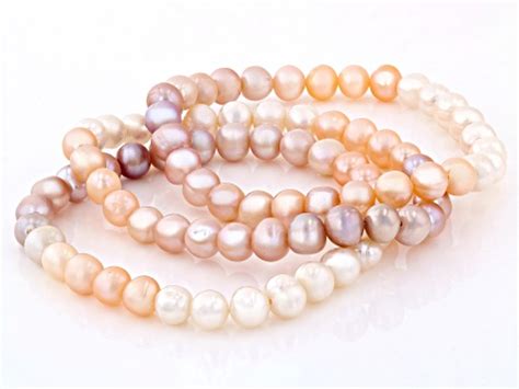 Pink White Ombre Cultured Freshwater Pearl Stretch Bracelet Set Of