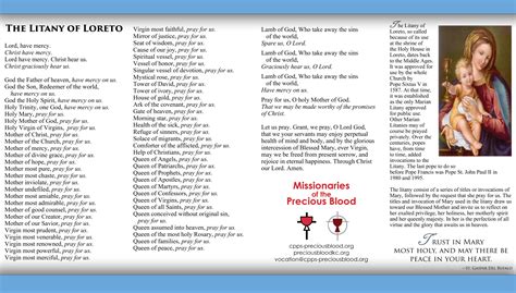 The Litany Of Loreto Missionaries Of The Precious Blood