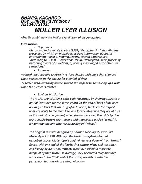 Muller Lyer Illusion Practcal - BHAVYA KACHROO BSc Clinical Psychology A MULLER LYER ILLUSION ...