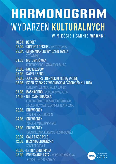 Harmonogram Wydarze Kulturalnych Wronieckiego O Rodka Kultury Urz D