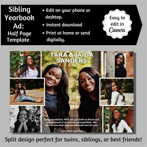 Sibling Senior Yearbook Ad Twin Half Page Senior Yearbook Ad Best