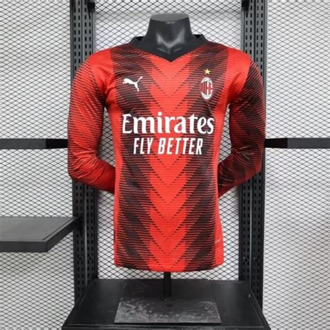 202 24 AC Milan Home Red Black LS Thailand Soccer Jersey AAA 410