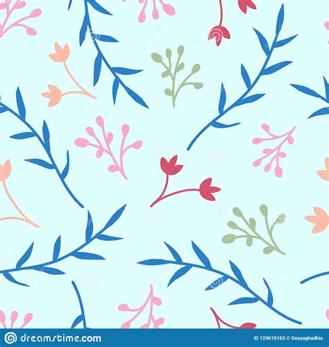 Floral Seamless Pattern with Light Blue Background, Simple Flowers ...