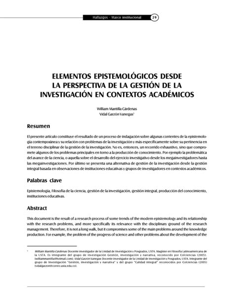 ELEMENTOS EPISTEMOL GICOS DESDE LA PERSPECTIVA DE