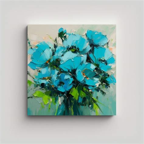 Pinturas Modernas Para Cuarto Con Flores En Colores Turquesa Y Azul En