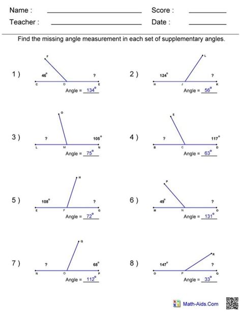 Complementary And Supplementary Angles Worksheet Answers - Angleworksheets.com