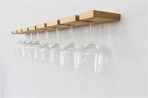 Oak Wall Mounted Wine Glass Rack Floating Oak Wine Rack