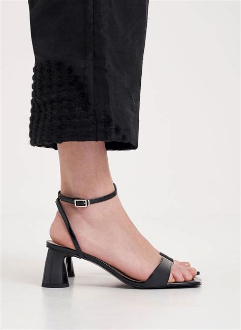 Black Patent Ankle Strap Cylindrical Heel Sandals Charles And Keith Us