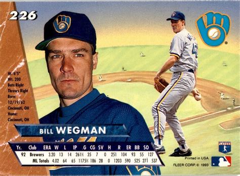 1993 Ultra Bill Wegman Milwaukee Brewers 226 EBay