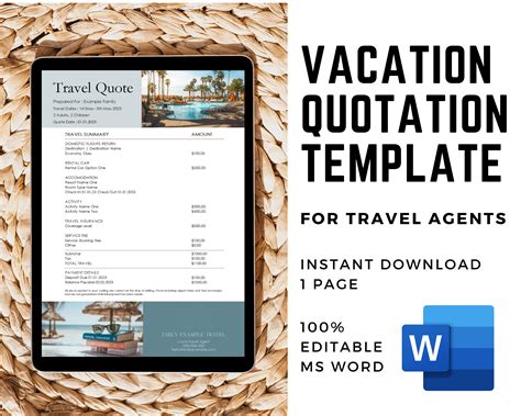 Travel Agent Quote Template Vacation Quote Template Travel Etsy