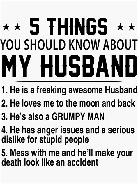 5 Things You Should Know About My Husband Funny Husband Sticker For