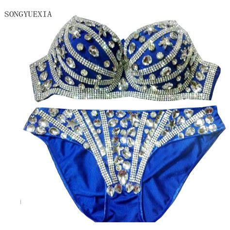 Songyuexia Sexy Female Cars Bikini Rhinestone Sparkling Diamond Bra Set