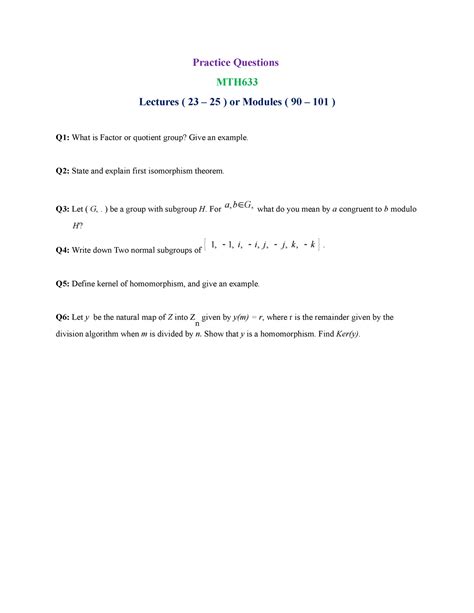 Practice Questions Lecture 23 25 Modules 90 101 Practice