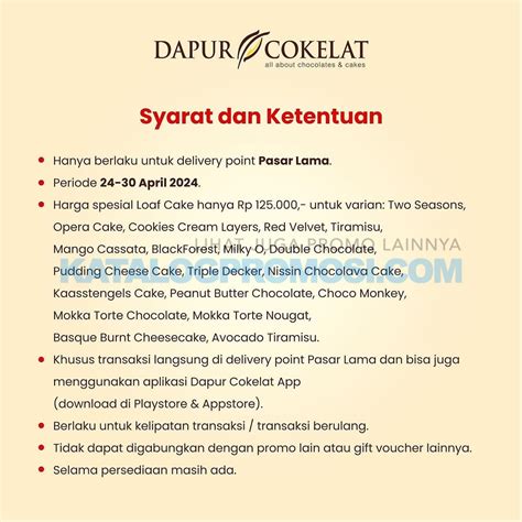 Promo Dapur Cokelat Delivery Point Pasar Lama Opening Spesial Harga