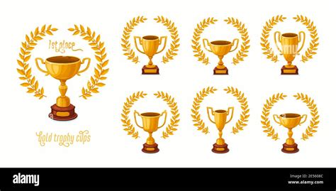 Gold Trophy Cups With Laurel Wreaths Trophy Award Cups Set With