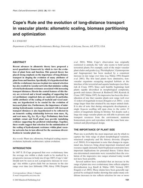 Pdf Cope S Rule And The Evolution Of Long Distance Transport In