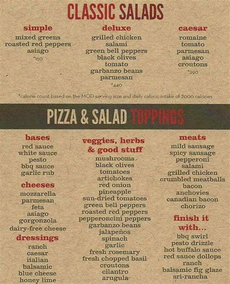 Mod Pizza Printable Menu