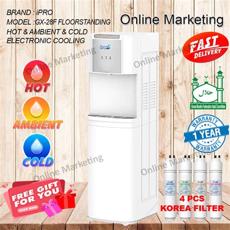 IPro Penapis Air 3 Suhu Floorstanding Water Dispenser Hot Normal Cold GX 28F With 4 Pcs