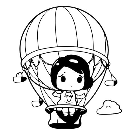 Premium Vector Cute Girl Flying In Hot Air Balloon Cartoon Vector Illustration Graphic Design