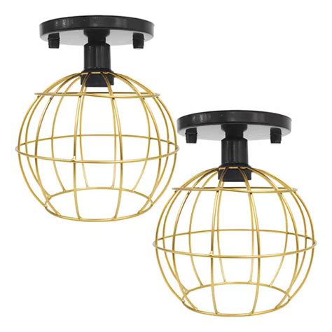 Lustres Plafon Industrial Aramado Globo Preto Dourado Frete Gr Tis