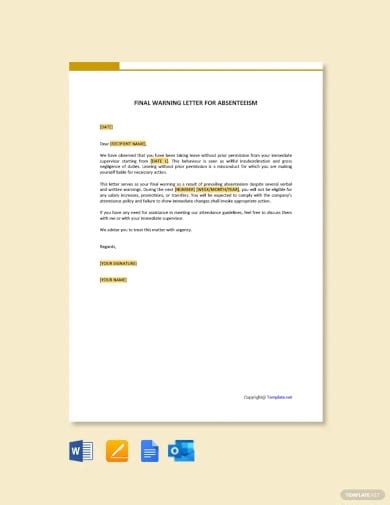 13 Final Warning Letter Template 13 Word Pdf Format Download