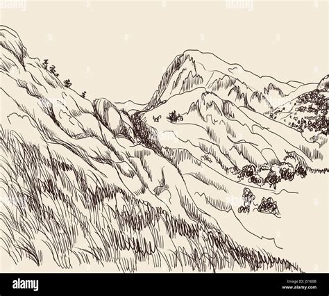 Mountain Landscape Drawing Outline