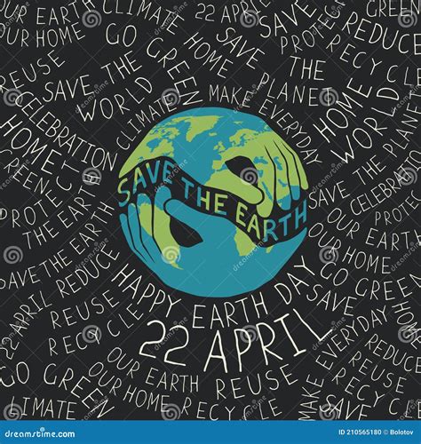 Earth Day Poster Hands Shaped Looks Like The Earth Planet Typographic