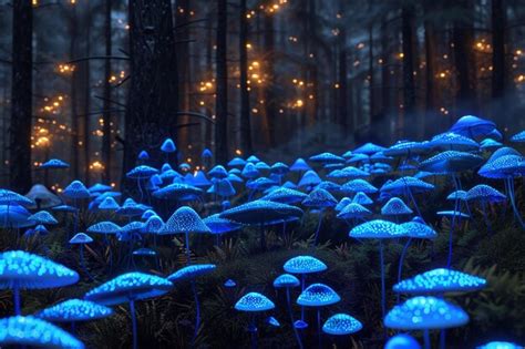 Premium Photo | Bioluminescent mushrooms creating an otherworldly