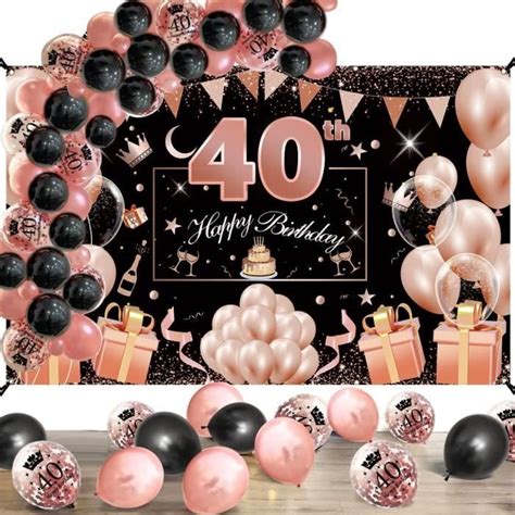 Decoration Anniversaire 40 Ans Or Rose Noir Extra Longue Banderole