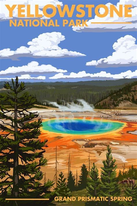 Yellowstone National Park Grand Prismatic Spring 9x12