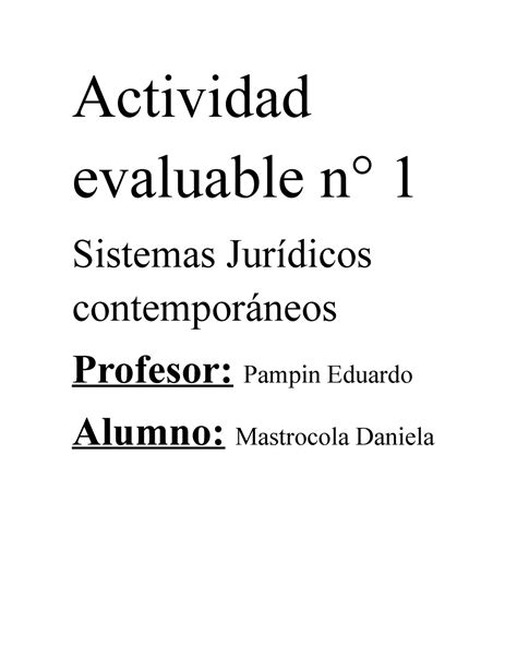 Actividad Evaluable N 1 Sistemas Juridicos Contemporaneos Actividad