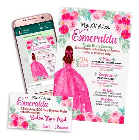 Invitación Digital 15 Años Rosa Fucsia Xv Pases Imprimible en venta