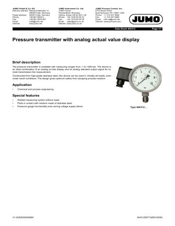 Jumo Pressure Transmitter Data Sheet Manualzz