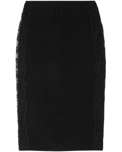 Versace Floral Embroidered Pencil Midi Skirt In Black Lyst