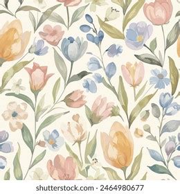 Sweet Flower Watercolor Seamless Patternsoft Pastel Stock Vector