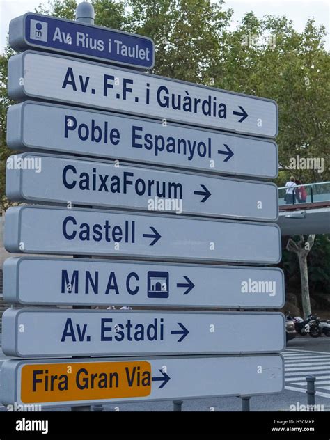 Street direction signs in Barcelona at Placa de Espanya Stock Photo - Alamy