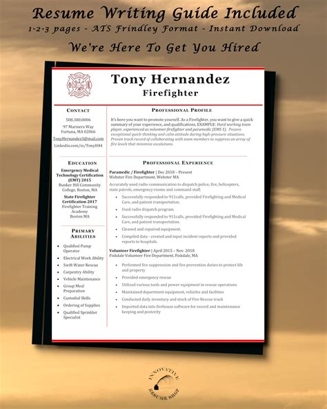 Firefighter Firefighter Cadet EMT Paramedic Resume Template