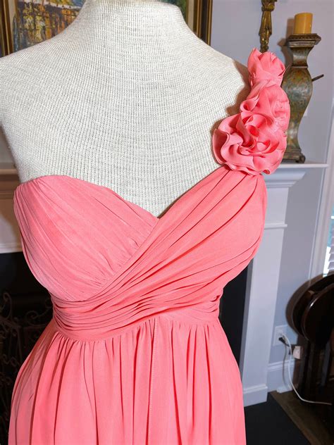 Vintage1990s Coral One Shouldered Grecian Style Prom Dress Coral Roses Ball Gown One Shouldered