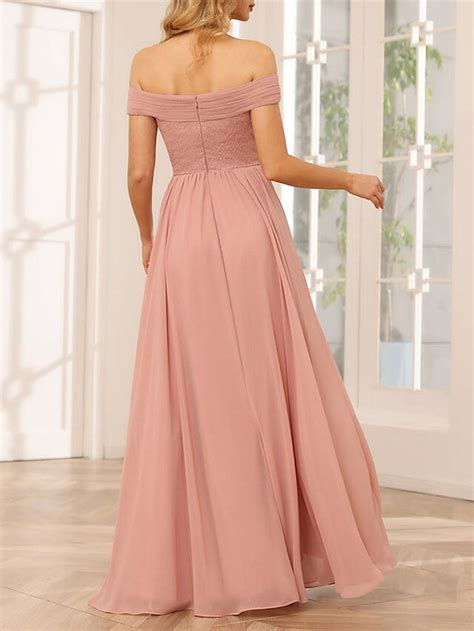 A Line Bridesmaid Dress Off Shoulder Sleeveless Pink Floor Length