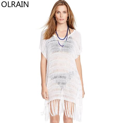 Olrain Women S Sexy Crochet Tassel See Through Beachwear Knitted Beach Dress Tops Dresses