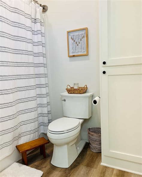 Modern Farmhouse Bathroom With Striped Shower Curtain Soul Lane