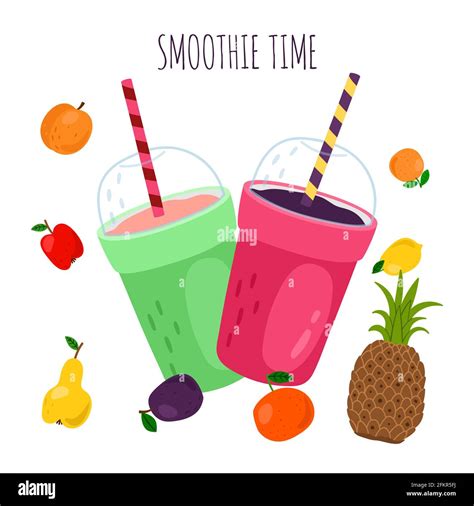 Smoothie And Fruits Summer Diet Drink Fresh Natural Beverage Vector