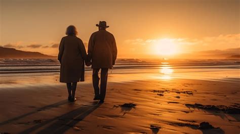 Premium Photo | A couple walking on a beach at sunset