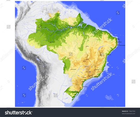 Brazil Physical Vector Map Colored According To Elevation With