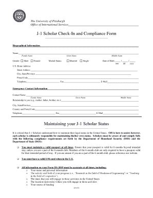 Fillable Online Ois Pitt J 1 Scholar Check In And Compliance Form Ois