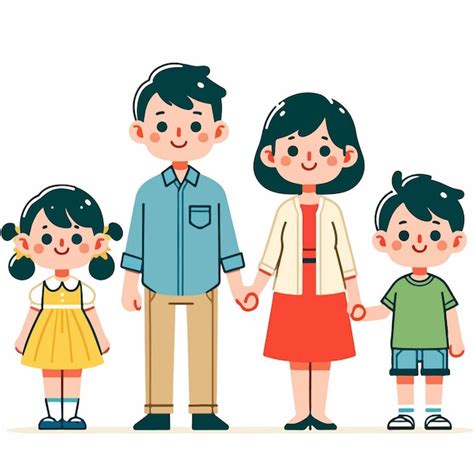 Uma ilustração de desenho animado de uma família feliz de quatro