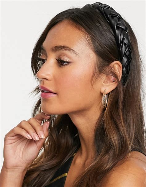 Designb London Leather Look Plaited Wide Headband In Black Asos