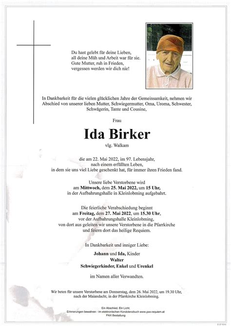 Parte für Ida Birker pax requiem